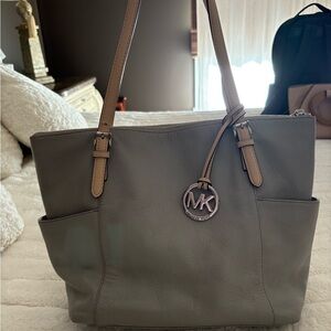 Michael Kors Gray Leather Tote Bag
